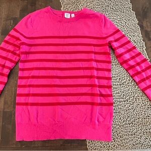 GAP Women's Bright Pink and Red Striped Sweater